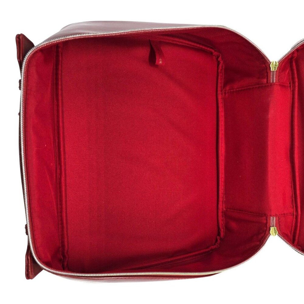 Estee Lauder Sleek Red Patent Leather Cosmetic Travel Bag W/ Gold Zipper Accents - Picture 10 of 12